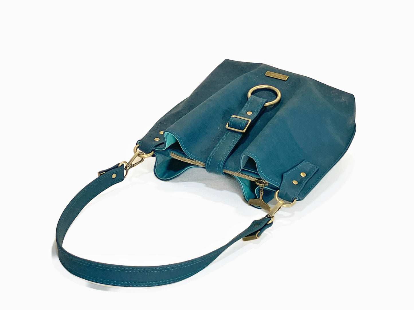 Slouchy Cork Shoulder Bag in Peacock with Whales and Rays