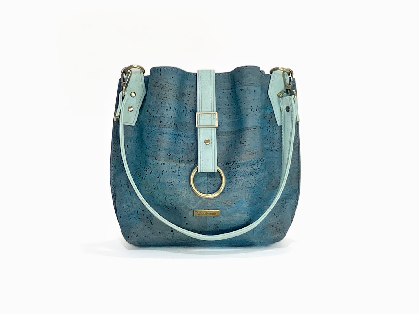 Cork Hobo Bag in dark teal with Jellyfish Print Lining