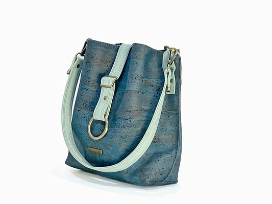 Cork Hobo Bag in dark teal with Jellyfish Print Lining