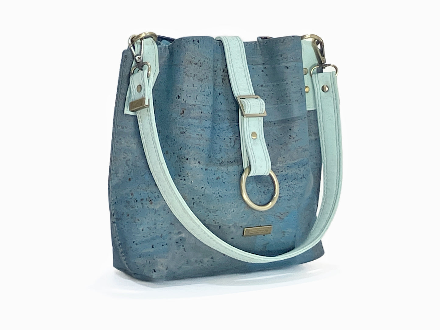 Cork Hobo Bag in dark teal with Jellyfish Print Lining