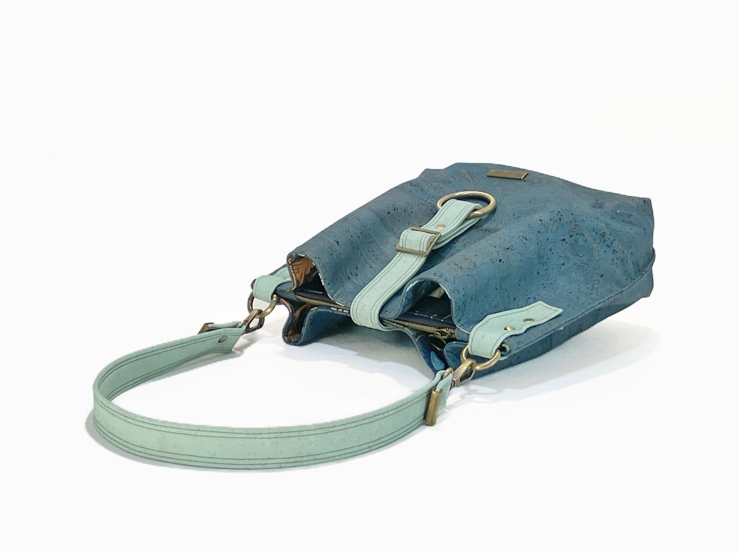 Cork Hobo Bag in dark teal with Jellyfish Print Lining