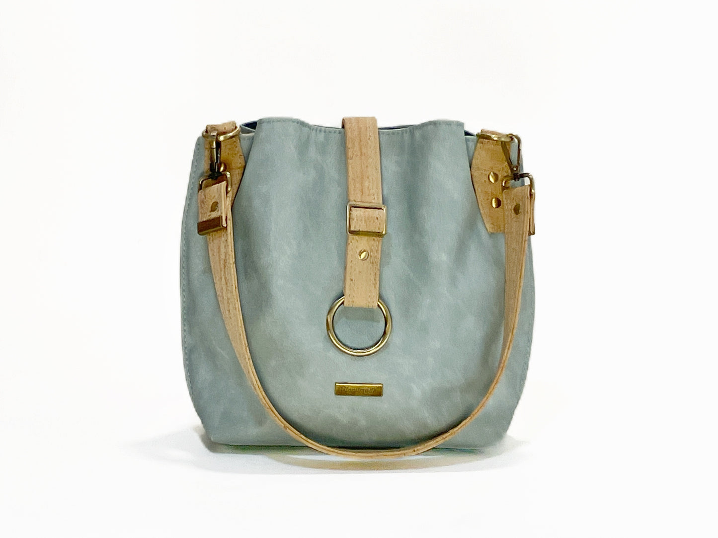 Slouchy Seasalt Blue Shoulder Bag with Natural Cork Accents