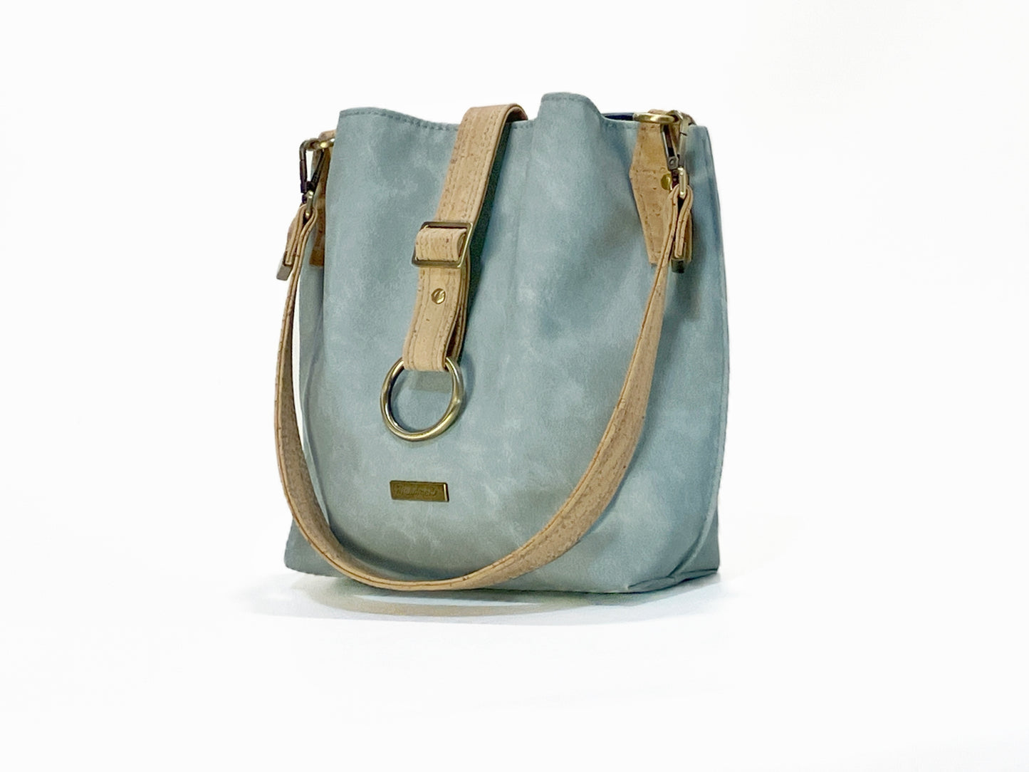 Slouchy Seasalt Blue Shoulder Bag with Natural Cork Accents