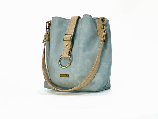 Slouchy Seasalt Blue Shoulder Bag with Natural Cork Accents