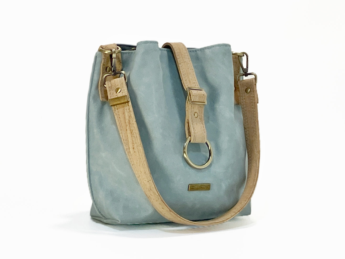Slouchy Seasalt Blue Shoulder Bag with Natural Cork Accents
