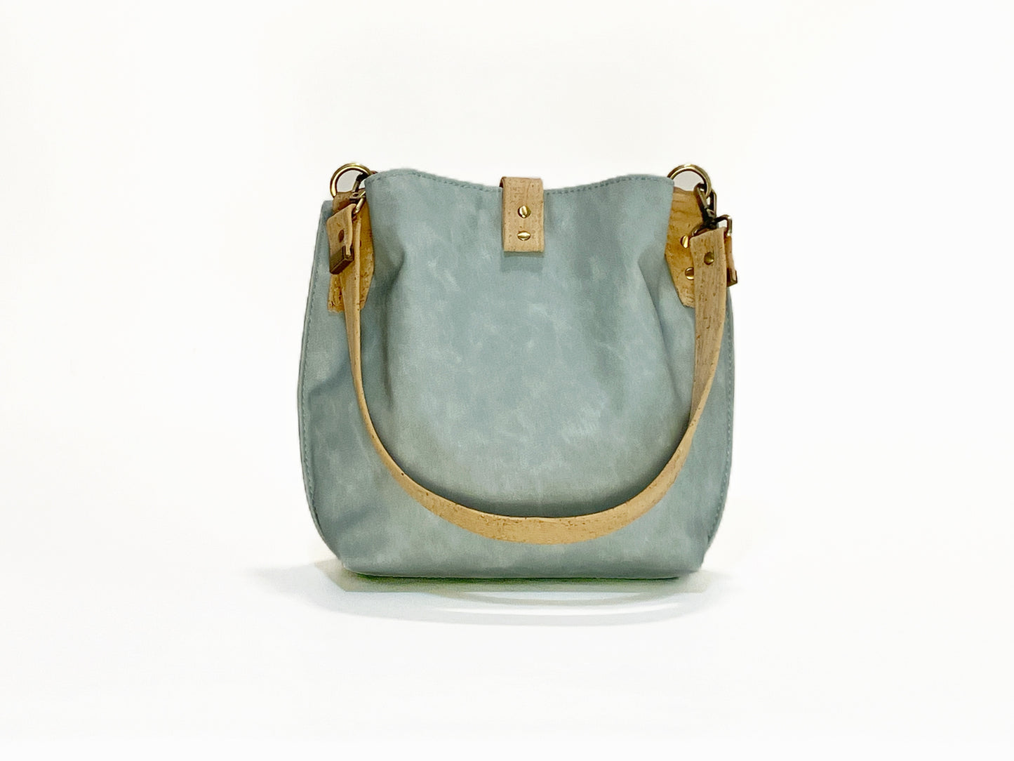 Slouchy Seasalt Blue Shoulder Bag with Natural Cork Accents