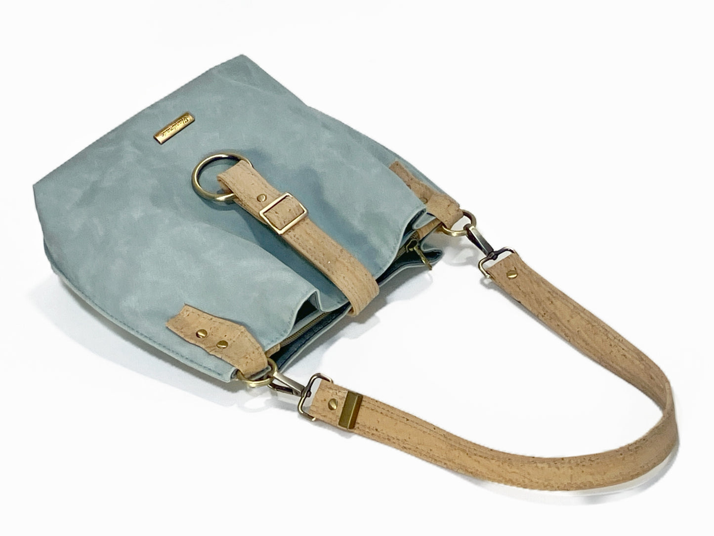 Slouchy Seasalt Blue Shoulder Bag with Natural Cork Accents