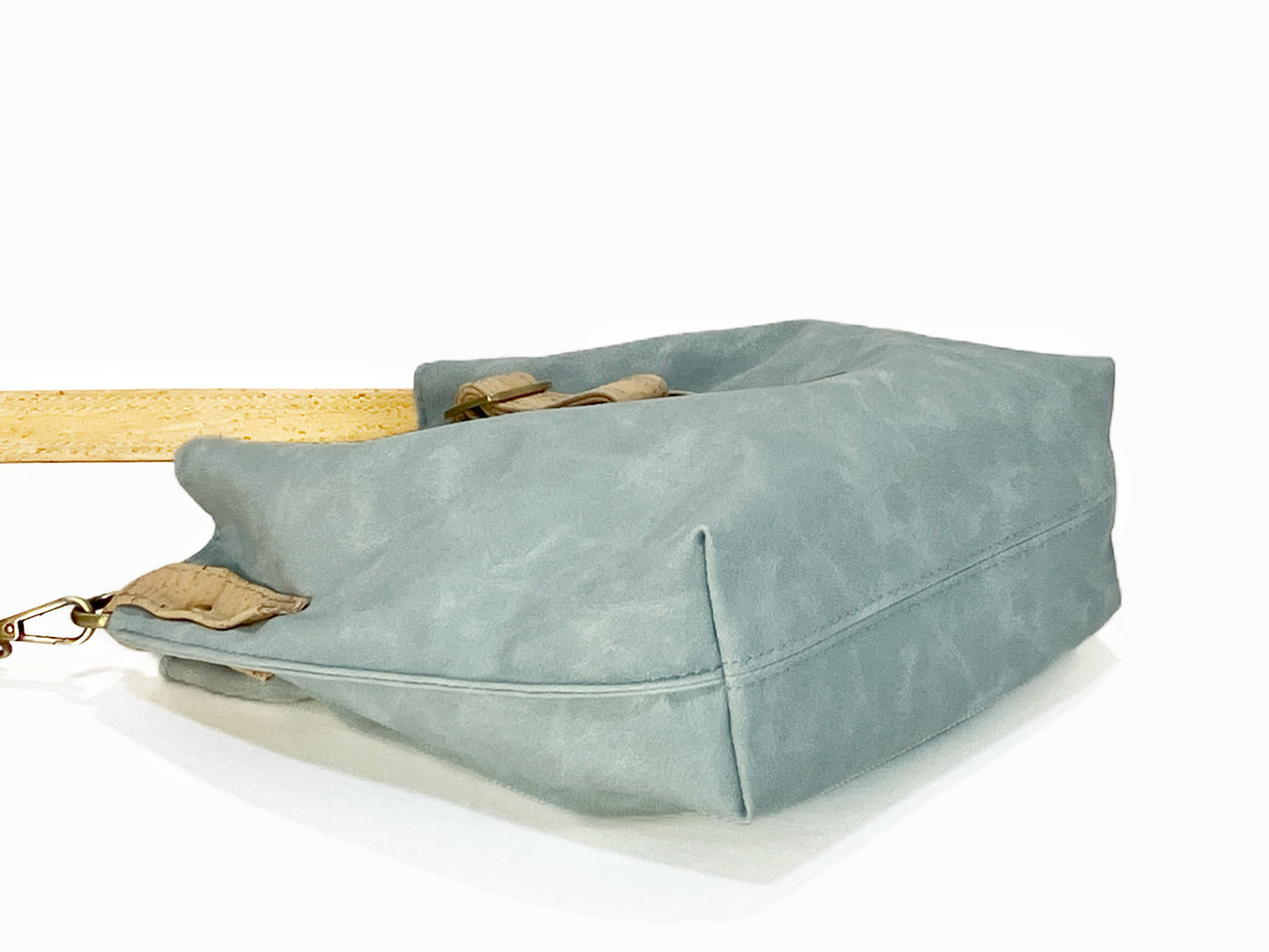 Slouchy Seasalt Blue Shoulder Bag with Natural Cork Accents