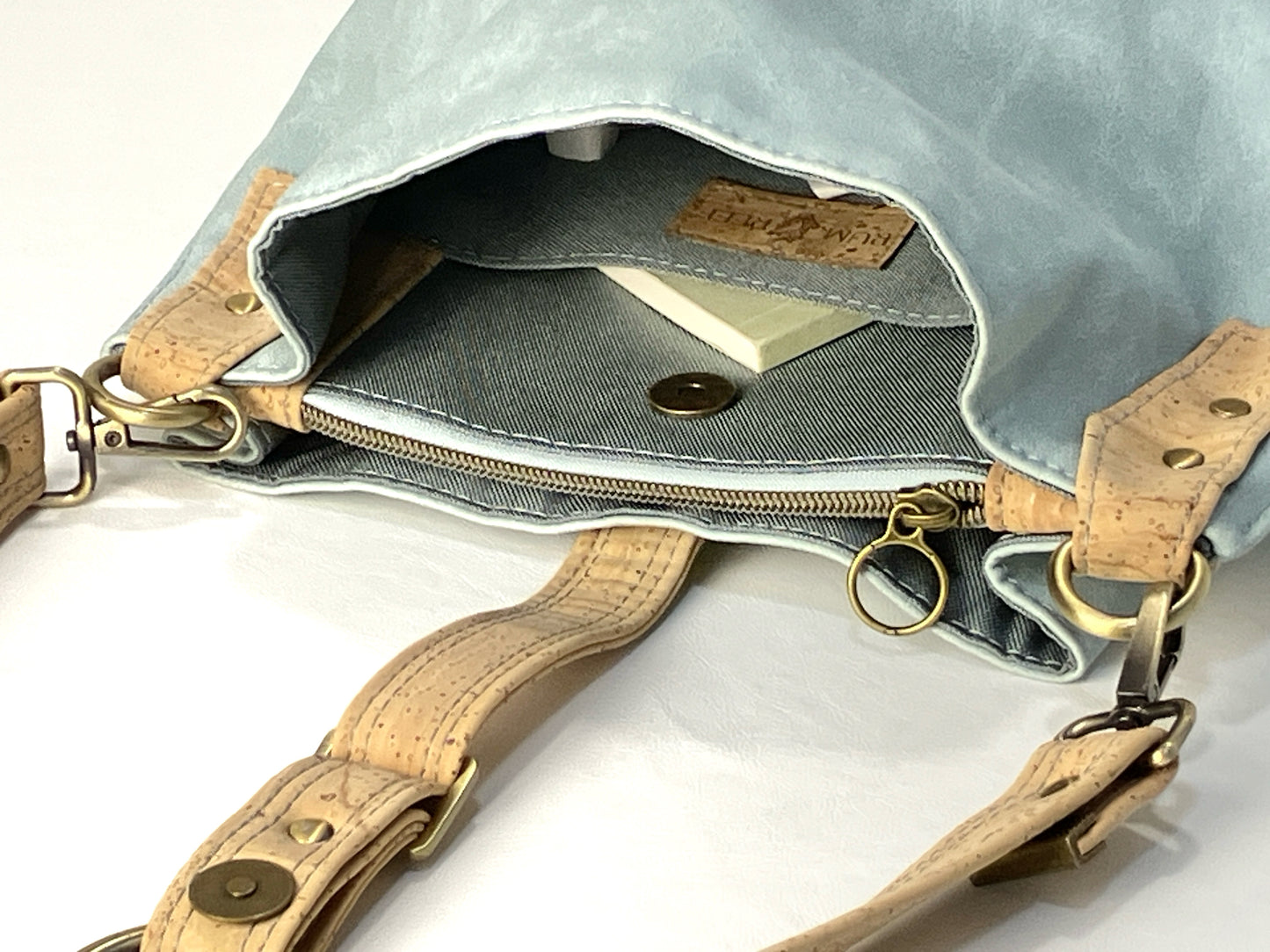 Slouchy Seasalt Blue Shoulder Bag with Natural Cork Accents