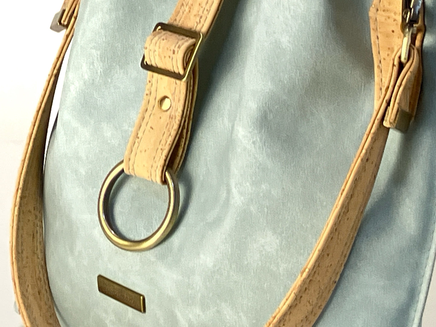 Slouchy Seasalt Blue Shoulder Bag with Natural Cork Accents