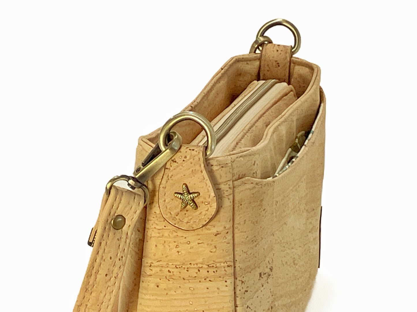 Small cork crossbody bag with sealife accents