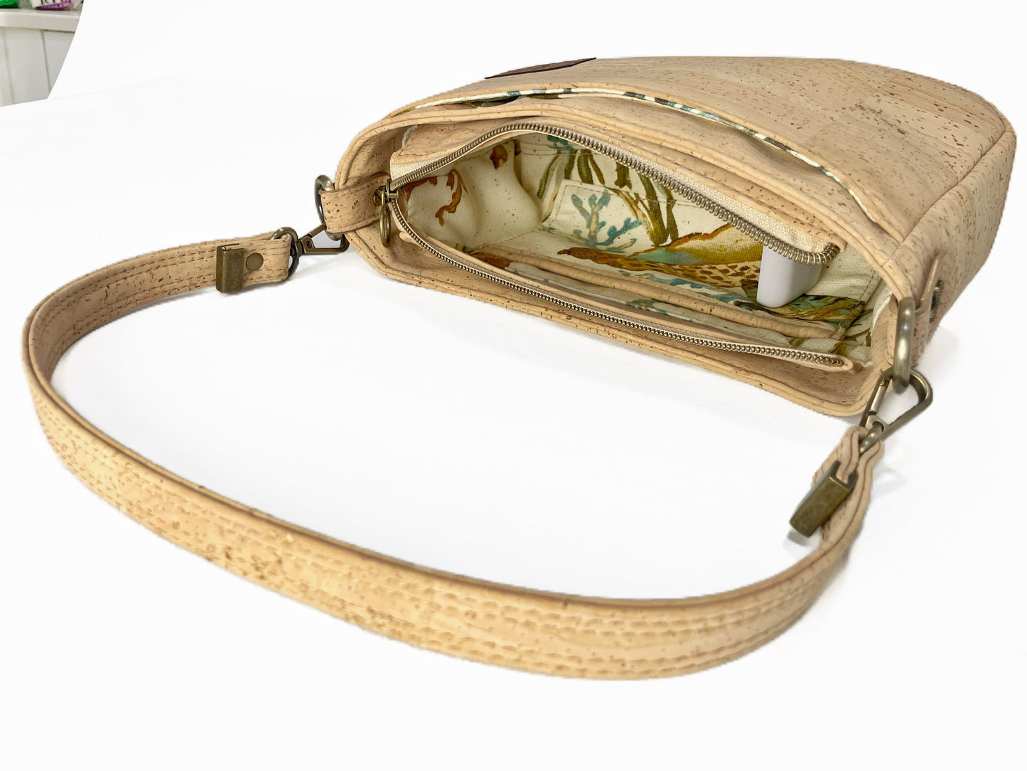 Small cork crossbody bag with sealife accents